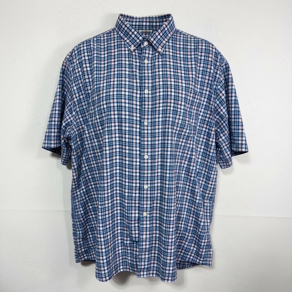 St John's Bay‎ Button Down Shirt Mens 3XLT Blue Plaid Short Sleeve Classic Fit